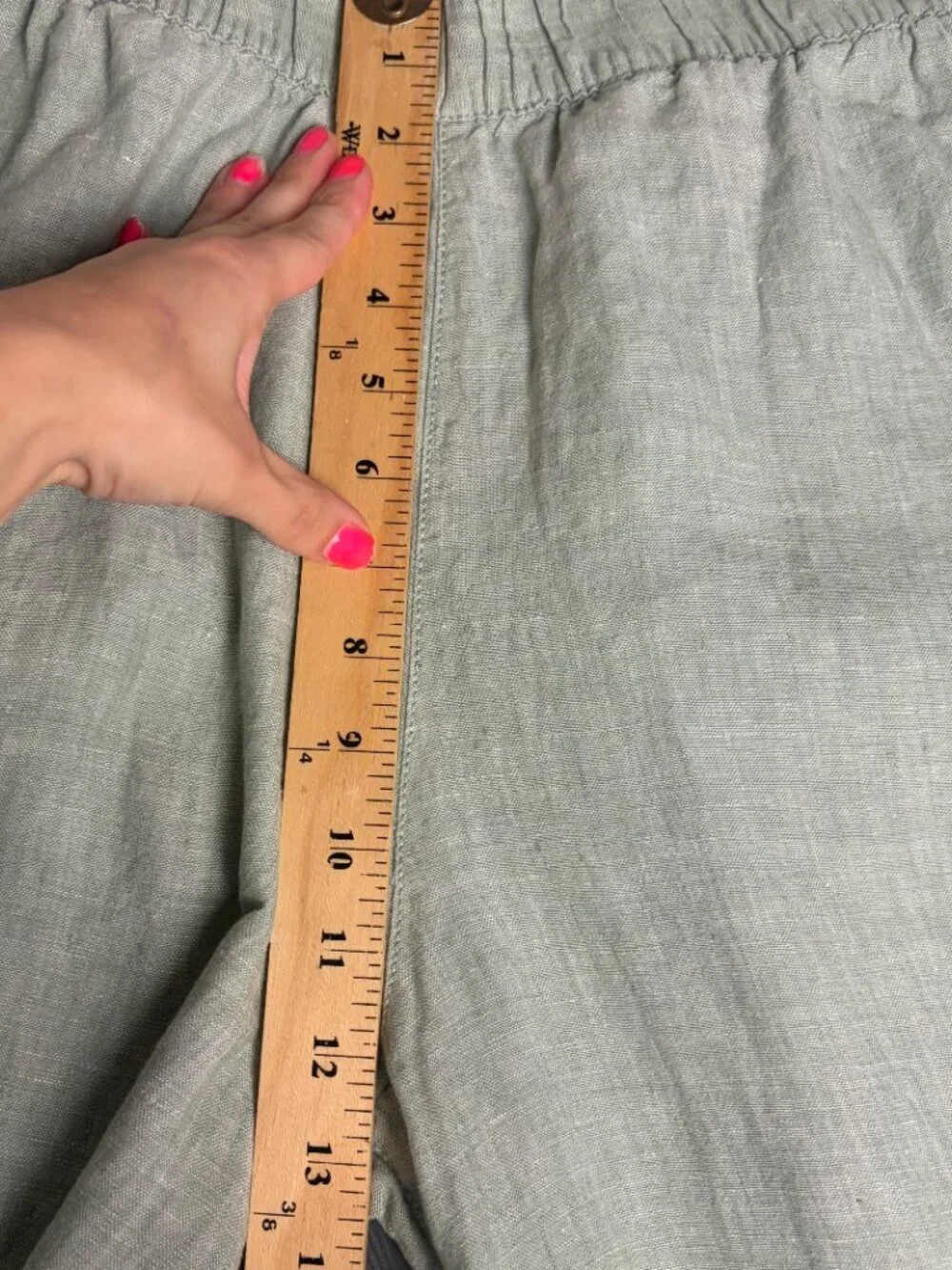 Cynthia Rowley Size L Pure Linen Pull On Wide Leg Crop Pants Light Green Costal